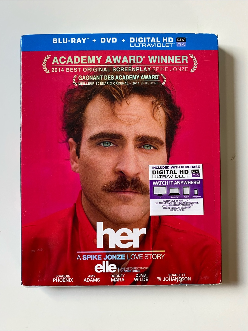 Her (Blu-Ray + DVD + Digital w/Slipcover, 2013) Joaquin Phoenix